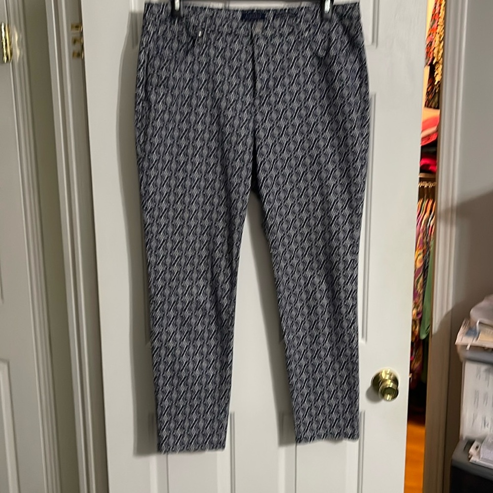 Excellent Condition Smoke Free Home navy and white print jeans with stretch